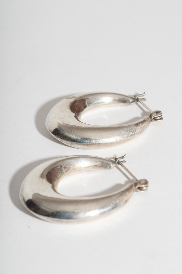 Sterling Puffy Crescent Hoops