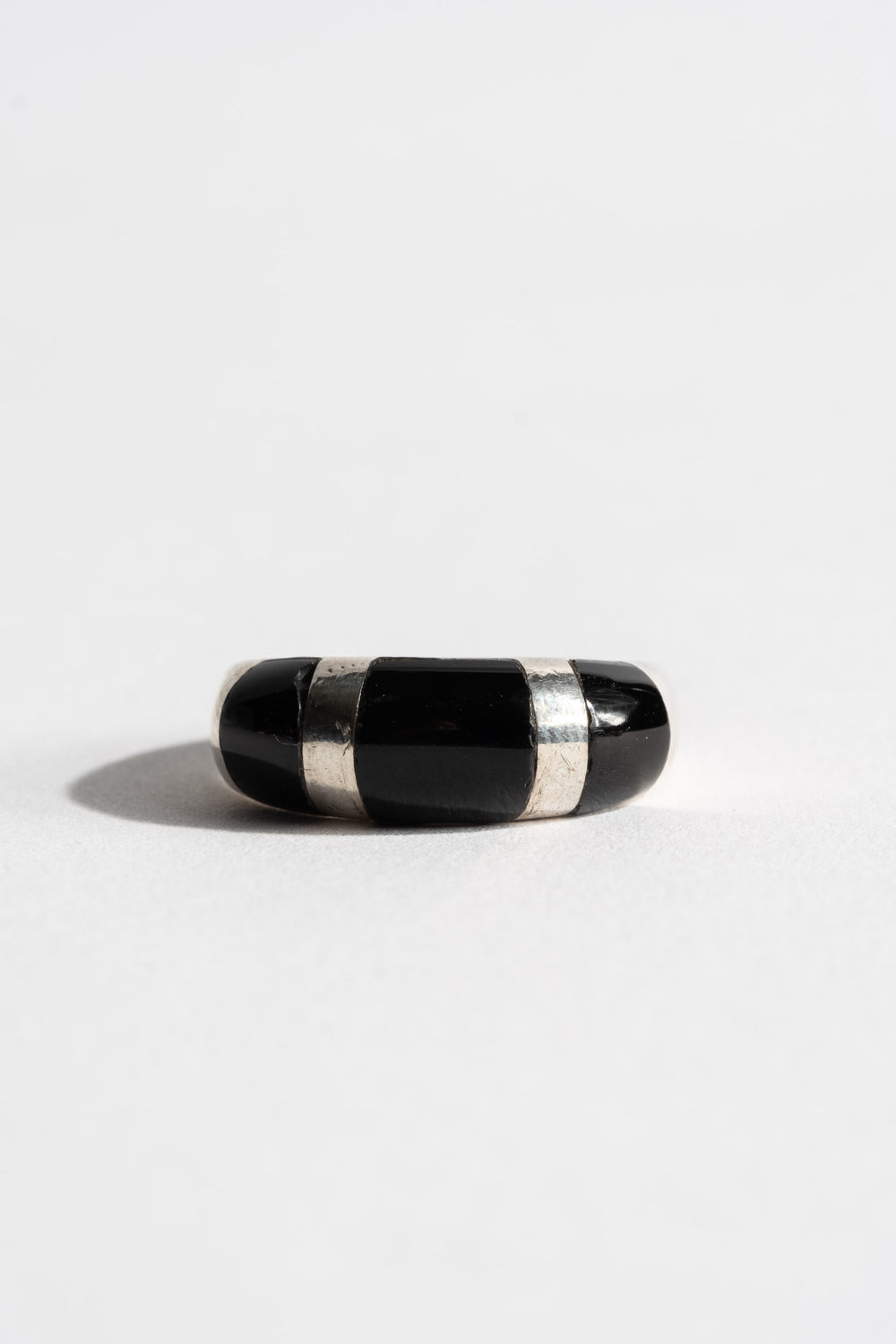 Sterling Rounded Modern Onyx Inlay Stripe Ring