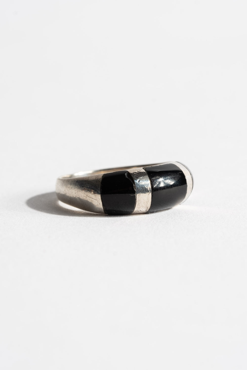 Sterling Rounded Modern Onyx Inlay Stripe Ring