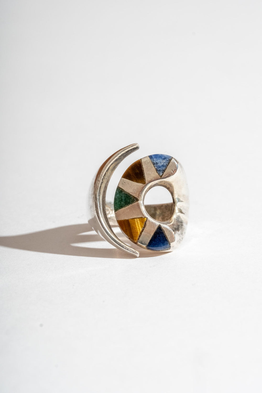 Sterling Taxco Multi Stone Inlay Moon Ring