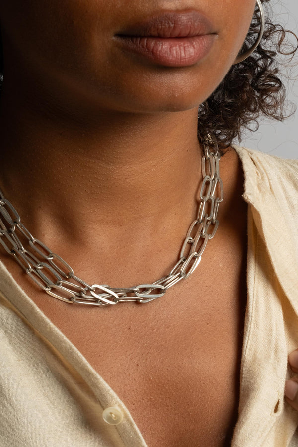 Sterling Triple Oval Link Chain Necklace