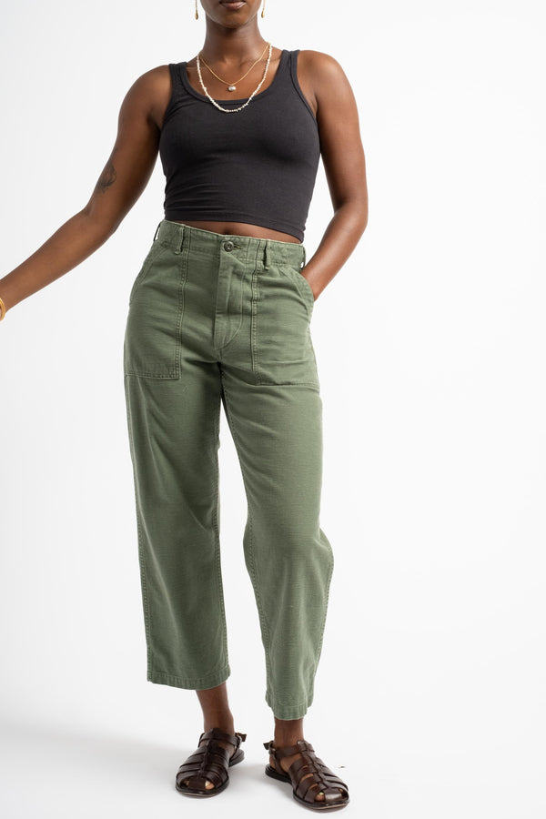 Short Length Fatigue Pants in Green Used Wash