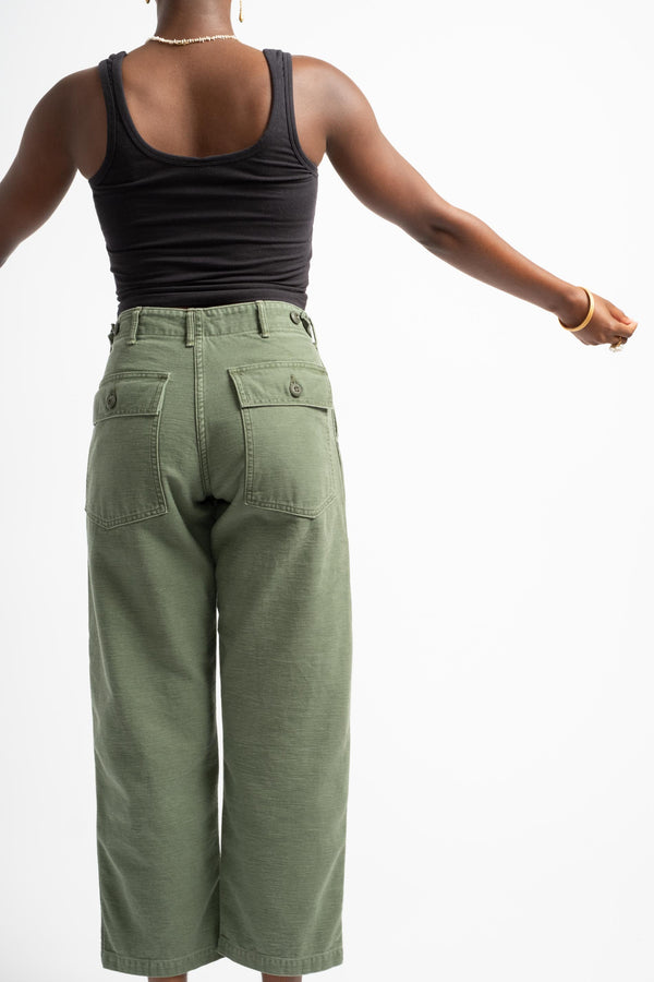 Short Length Fatigue Pants in Green Used Wash