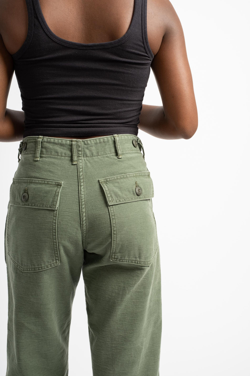 Short Length Fatigue Pants in Green Used Wash