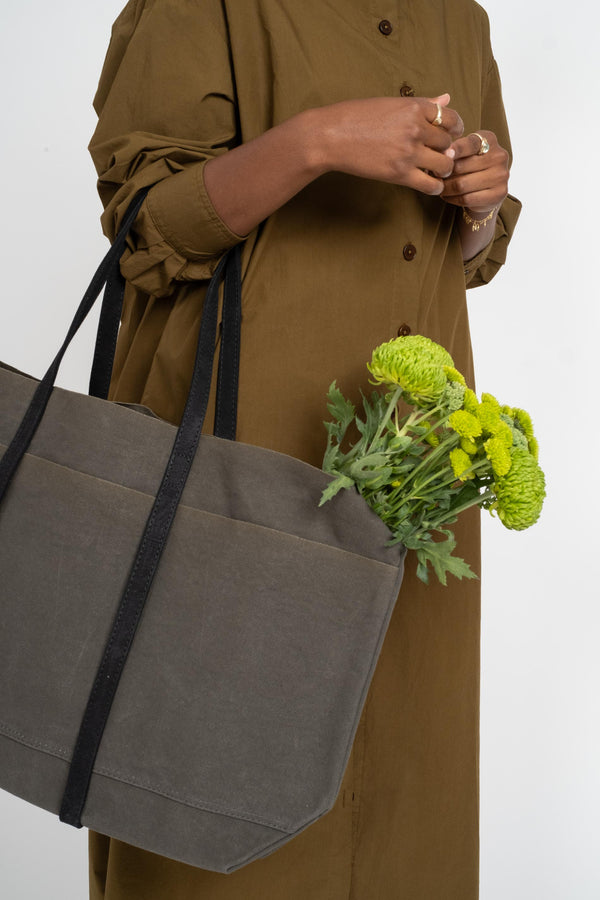 Amiacalva Light Ounce Canvas Tote in Black + Khaki