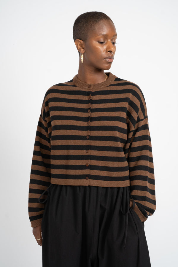 Cordera Merino Wool Striped Cardigan on Model Front