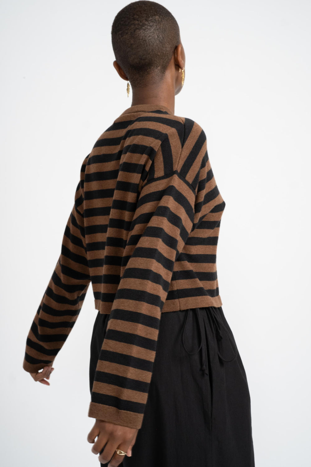 Cordera Merino Wool Striped Cardigan on Model Side/Back