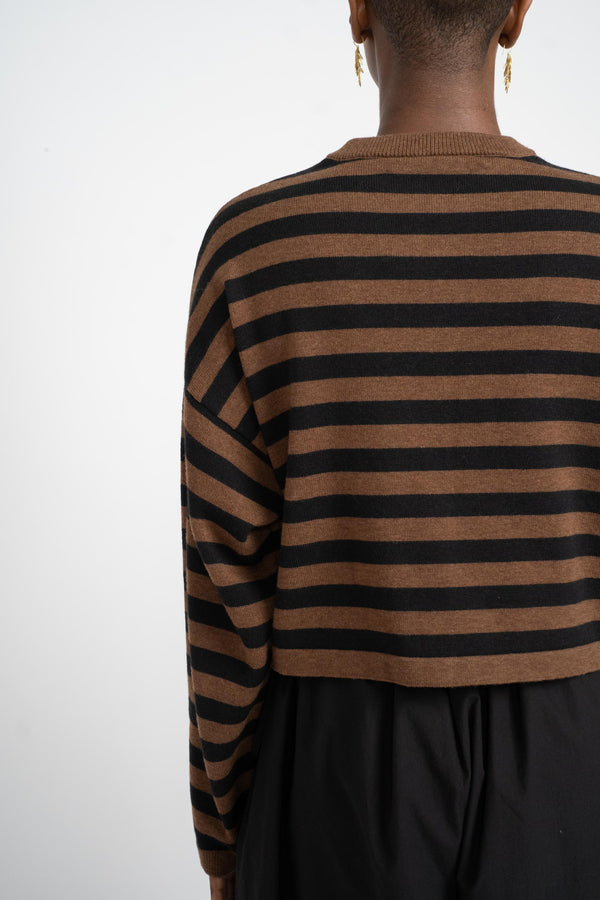 Cordera Merino Wool Striped Cardigan on Model Detail Back