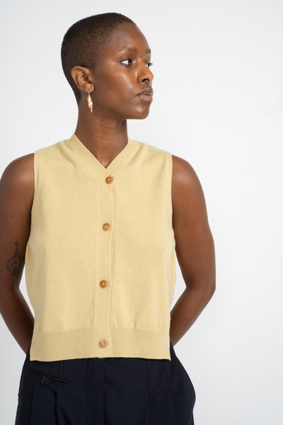 Cordera Merino Wool Waistcoat in Butter on Model Front