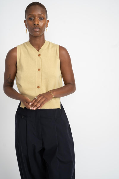 Cordera Merino Wool Waistcoat in Butter on Model Front