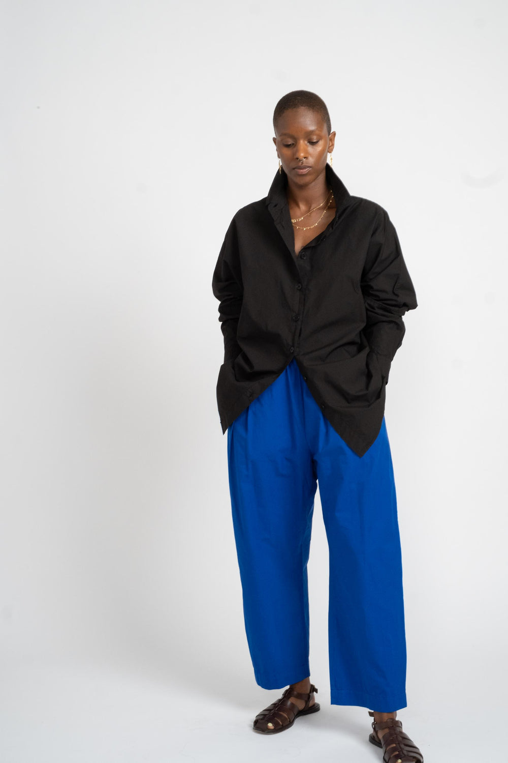 Reliquary The Big Shirt in Black Cotton Poplin on Model Front