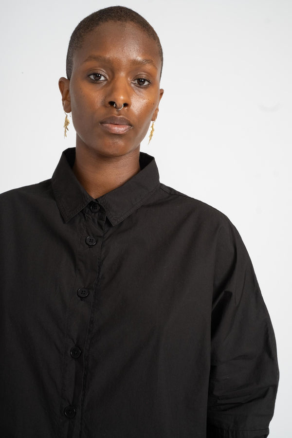 Reliquary The Big Shirt in Black Cotton Poplin on Model Front