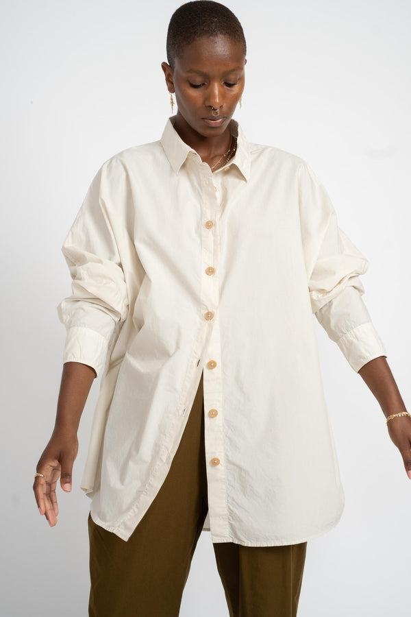 Reliquary The Big Shirt in White Cotton Poplin on Model Front