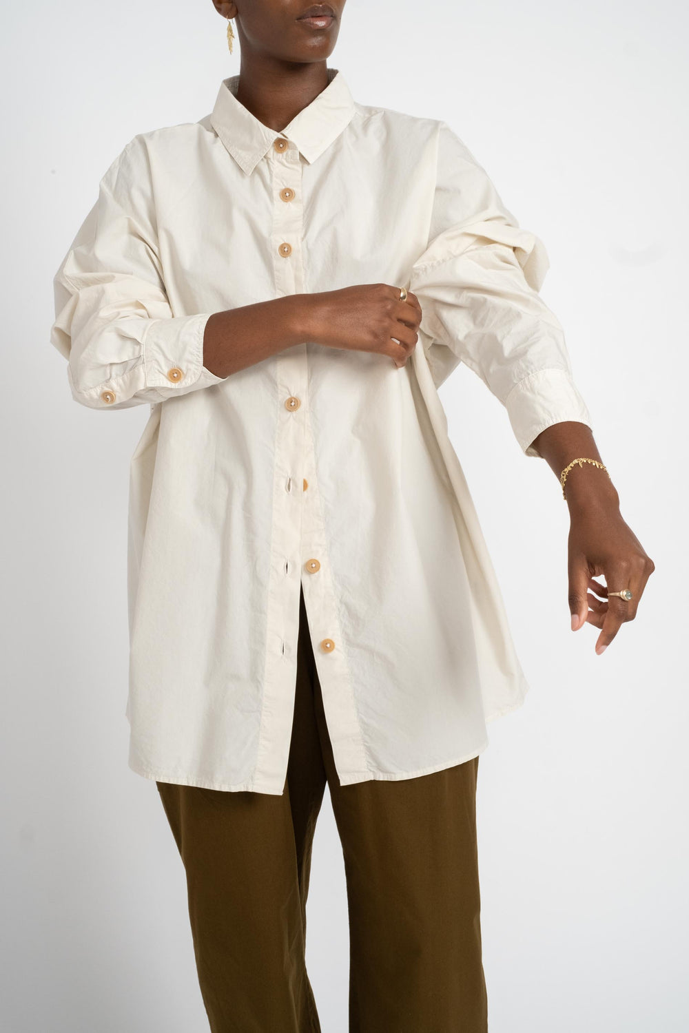 Reliquary The Big Shirt in White Cotton Poplin on Model Front