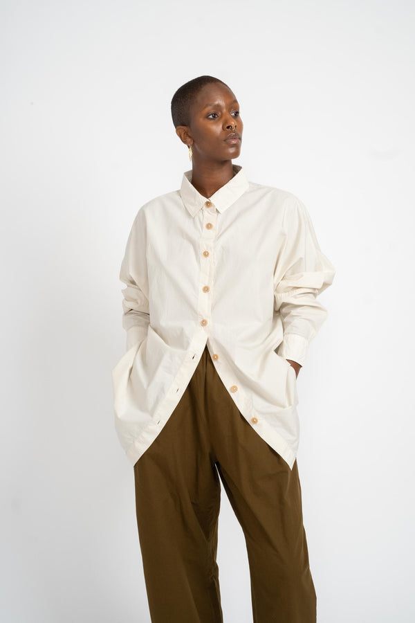 Reliquary The Big Shirt in White Cotton Poplin on Model Front