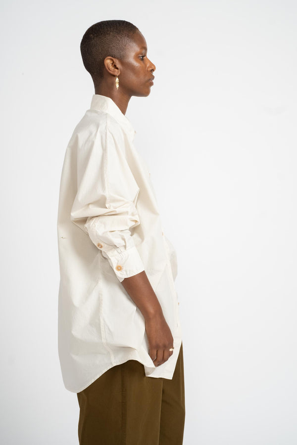 Reliquary The Big Shirt in White Cotton Poplin on Model Side