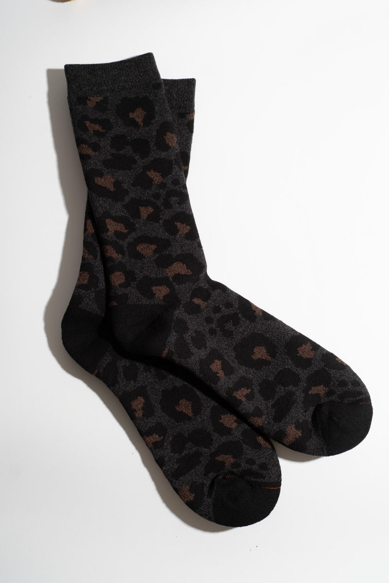 PILE LEOPARD CREW SOCK IN CHARCOAL