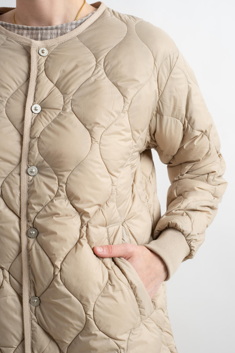 MILITARY CREW NECK LONG DOWN JACKET IN BEIGE