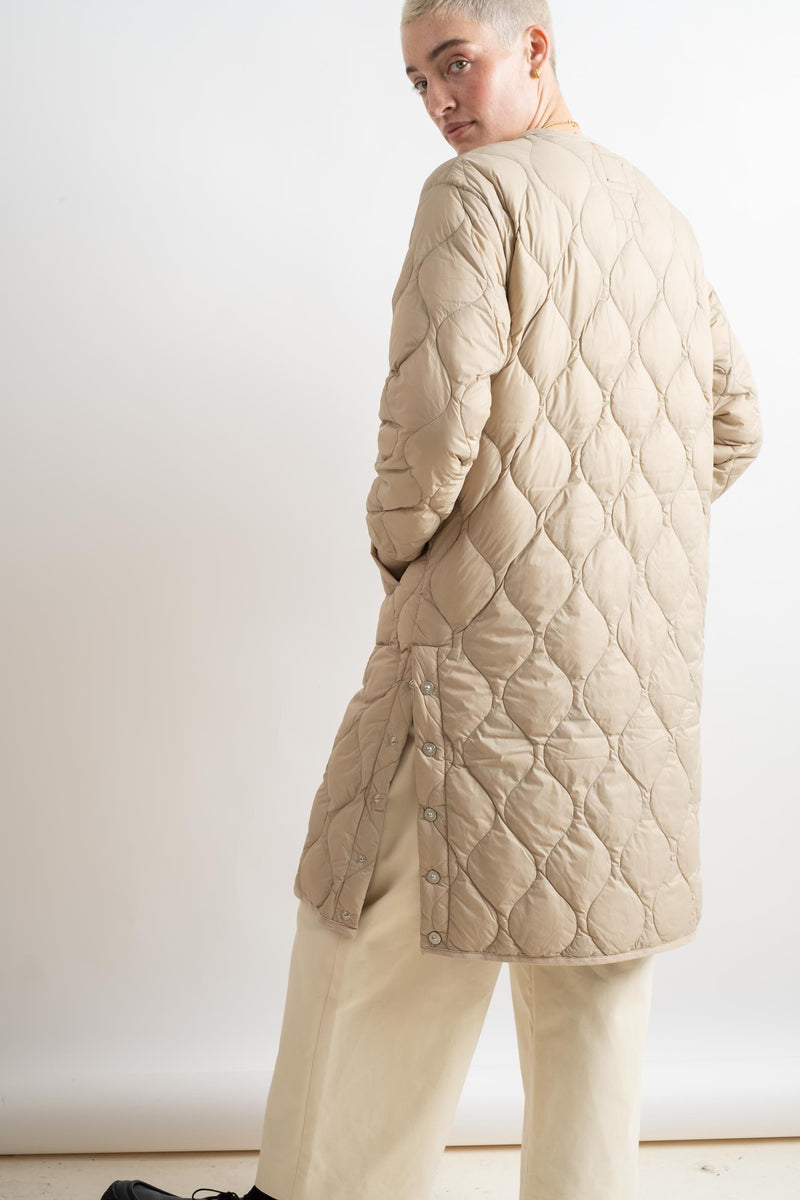 MILITARY CREW NECK LONG DOWN JACKET IN BEIGE