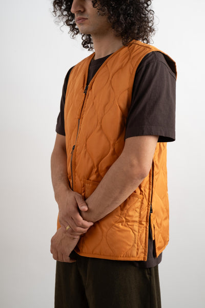 Military Zip V-Neck Down Vest In Dark Orange
