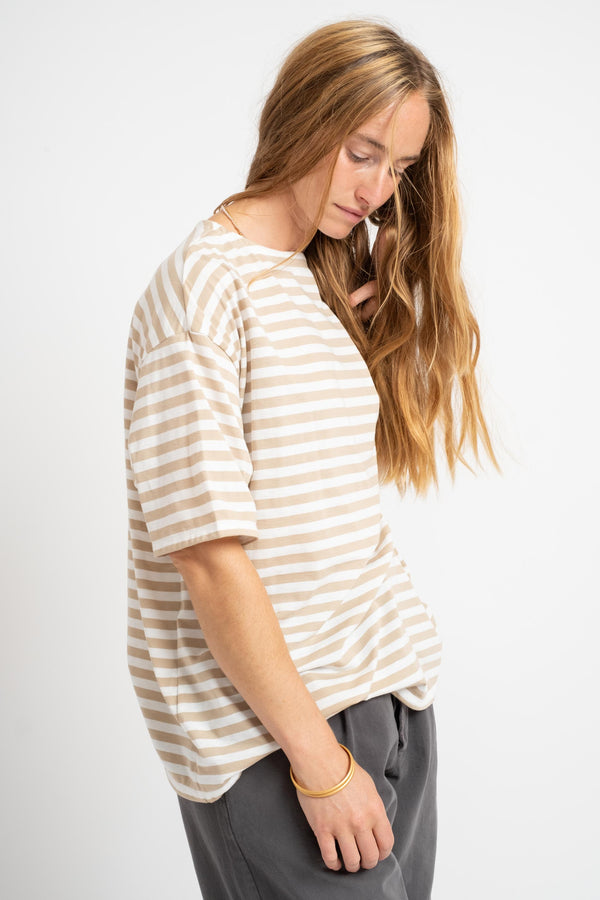 Border Half Sleeve Top In Beige