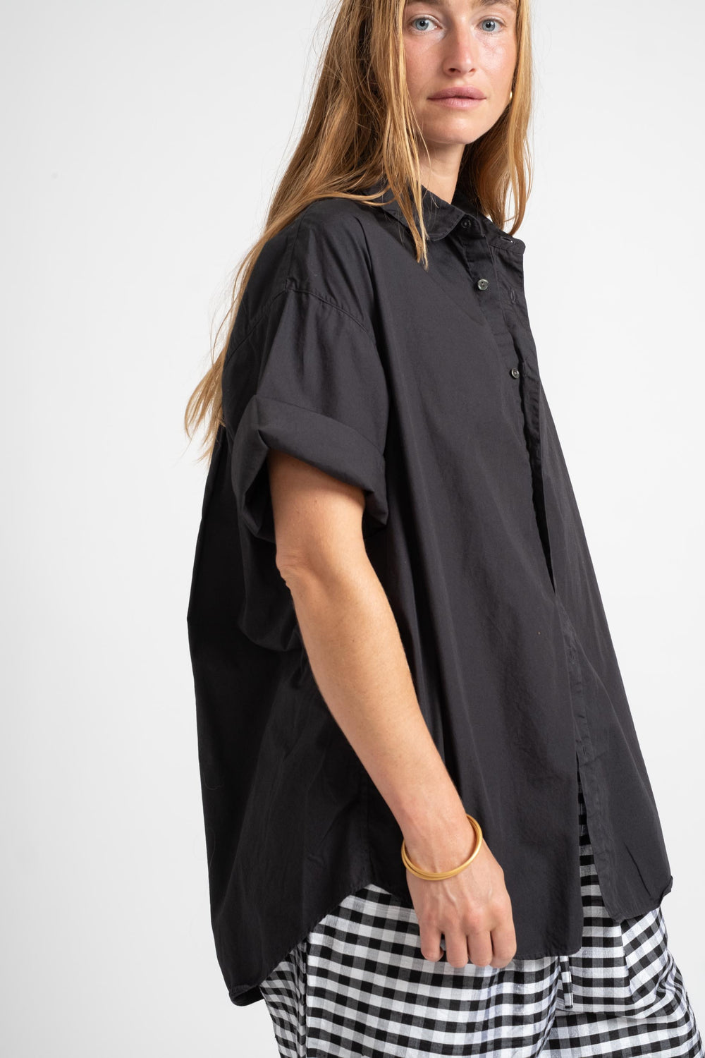 Half Sleeve Big Shirt In Charcoal