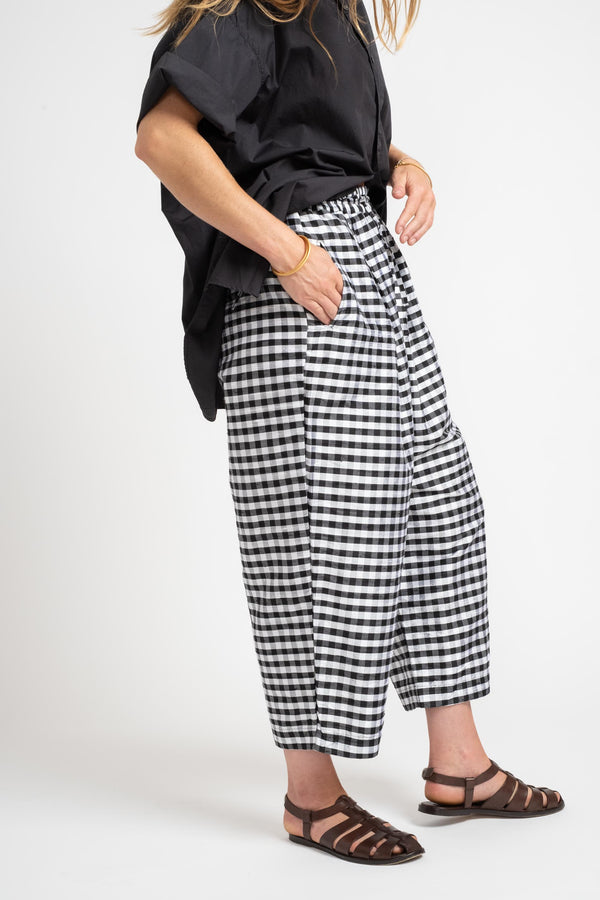 Dupioni Silk Check Pants In Black + White