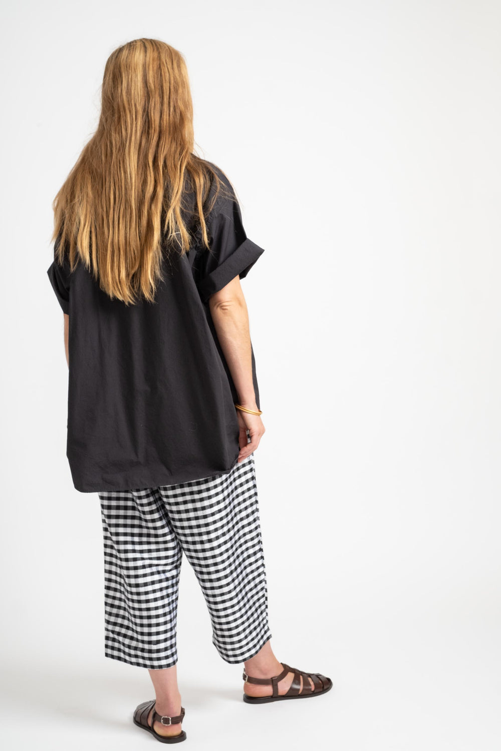 Dupioni Silk Check Pants In Black + White