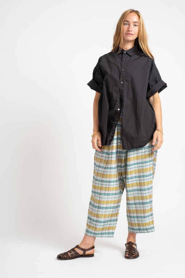 Dupioni Silk Check Pants In Yellow + Green