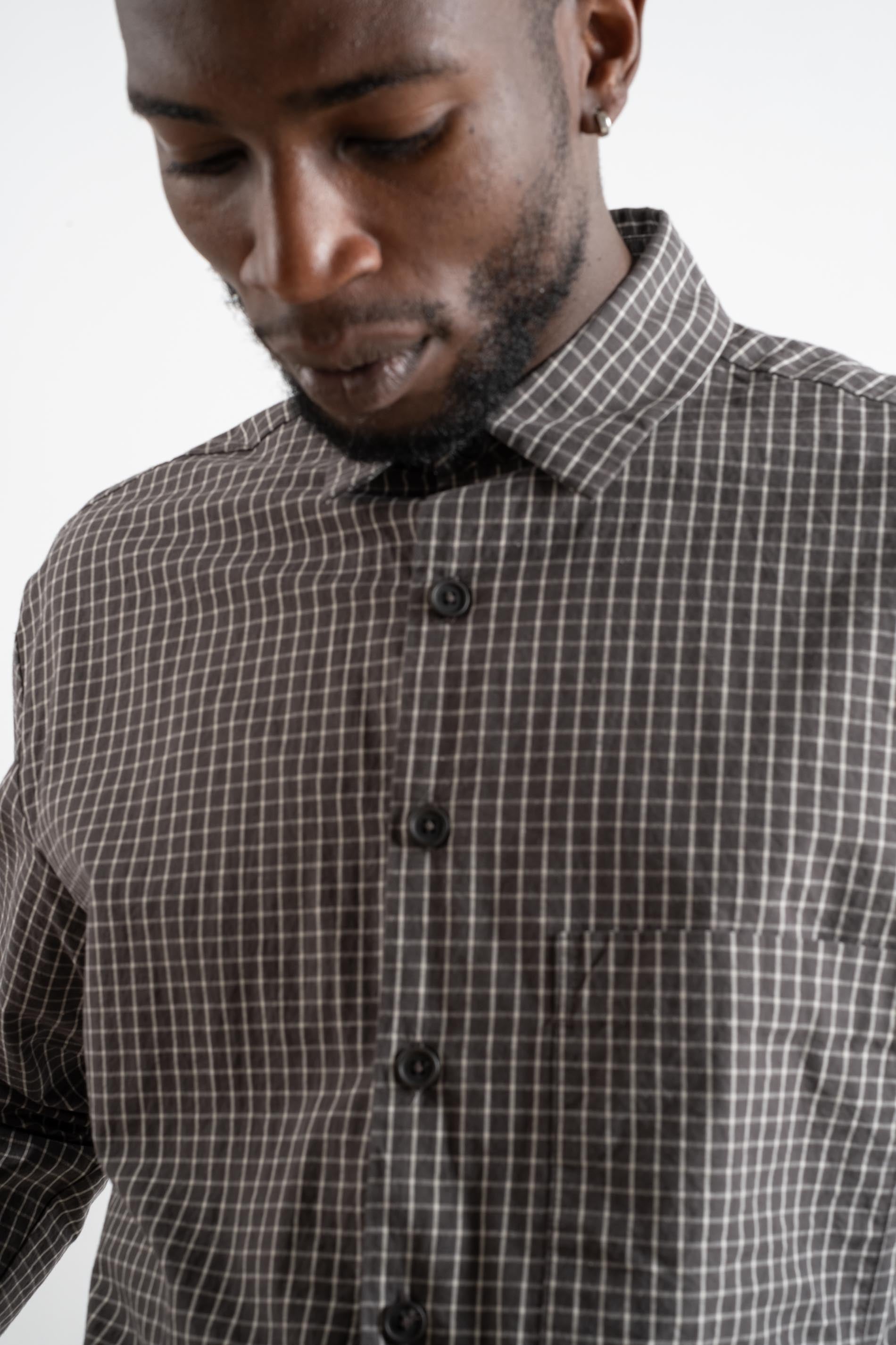 evan kinori | BIG SHIRT TWO IN CHARCOAL COTTON GRID CLOTH – RELIQUARY