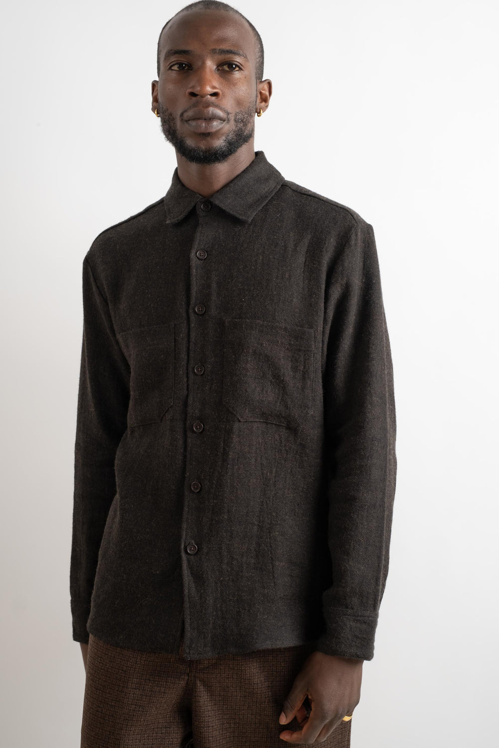 Two Pocket Shirt In Brushed Linen/Wool Twill