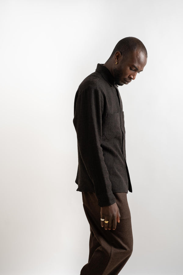 Two Pocket Shirt In Brushed Linen/Wool Twill