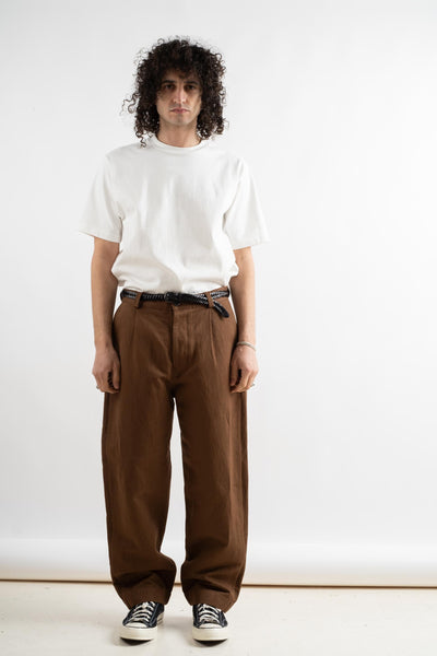 Single Pleat Pant In Natural Dye Brown Logwood Washi + Cotton Twill