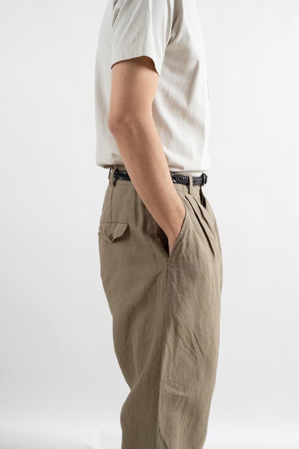 Two Pleat Pant In Dark Beige Tumbled Linen