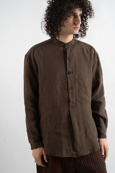 Popover Shirt In Hemp-Brown Tumbled Linen