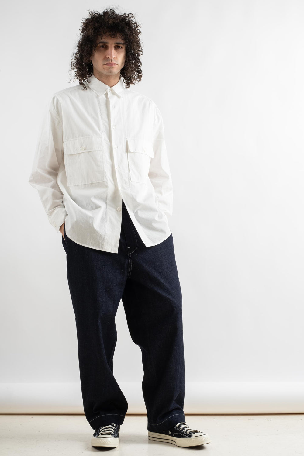 Big Shirt In White Organic Cotton + Hemp Typewriter Cloth