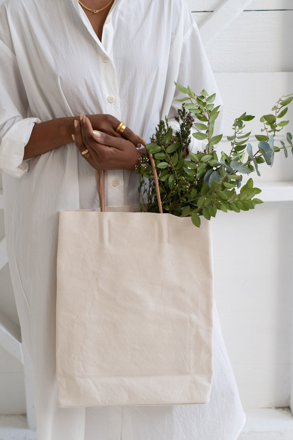 Tall Paper Bag Tote In White