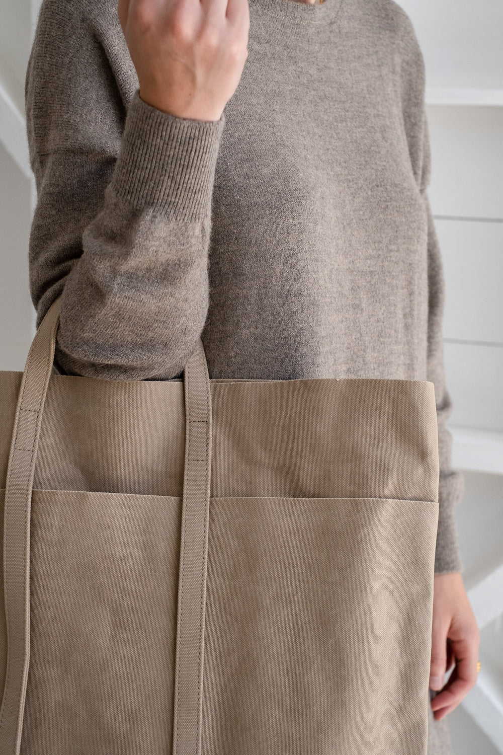 Tall 6-Pocket Tote In Taupe