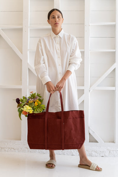 Large 6-Pocket Tote In Burgundy