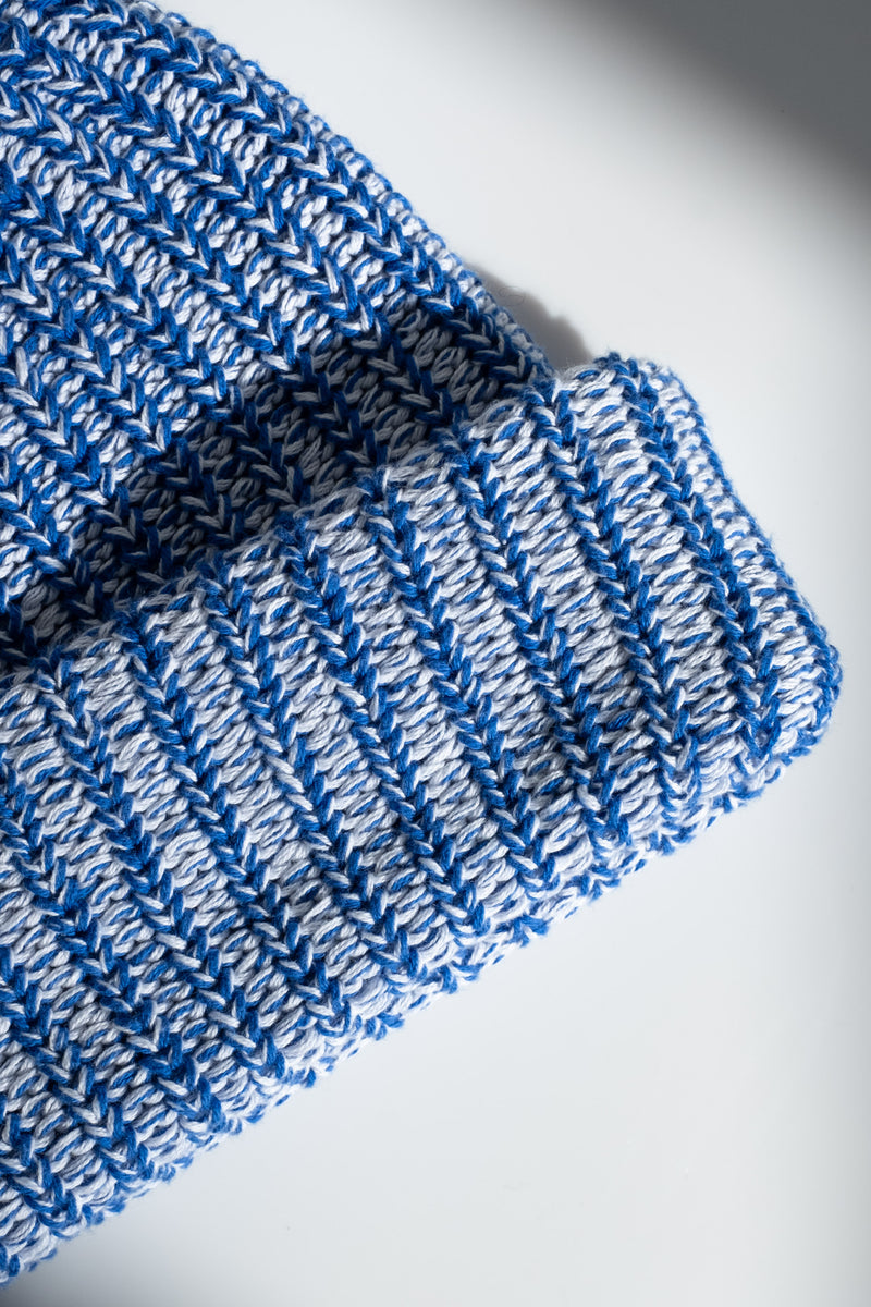 KNIT HAT IN ROYAL BLUE + WHITE MARL