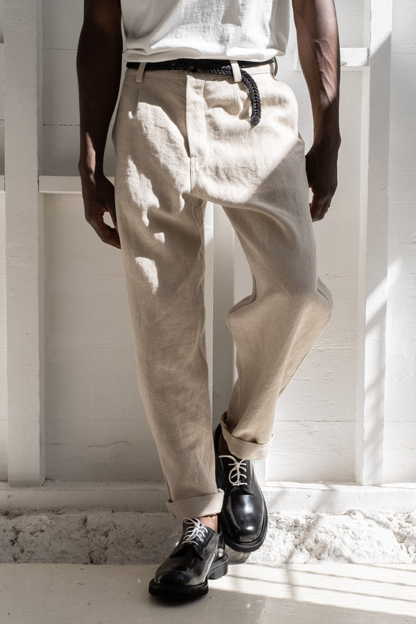 Single Pleat Pant In Tumbled Hemp Canvas