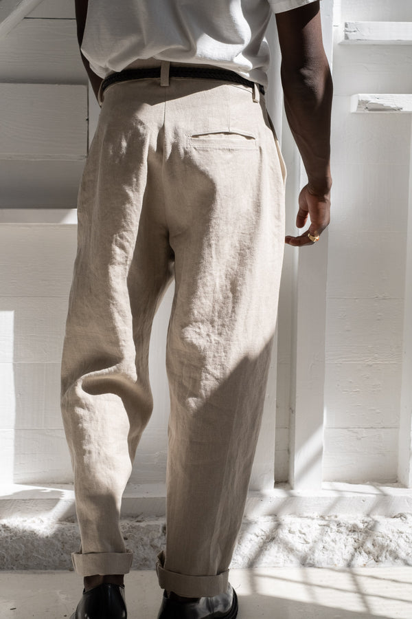 Single Pleat Pant In Tumbled Hemp Canvas