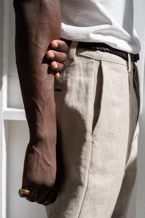 Single Pleat Pant In Tumbled Hemp Canvas