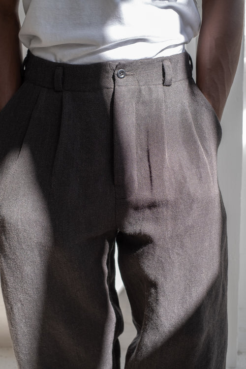 TWO PLEAT PANT IN YARN DYED WOOL/LINEN TWILL