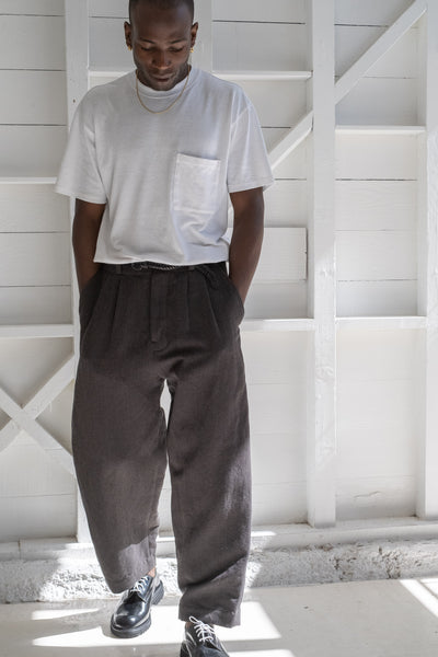 Two Pleat Pant In Yarn Dyed Wool/Linen Twill
