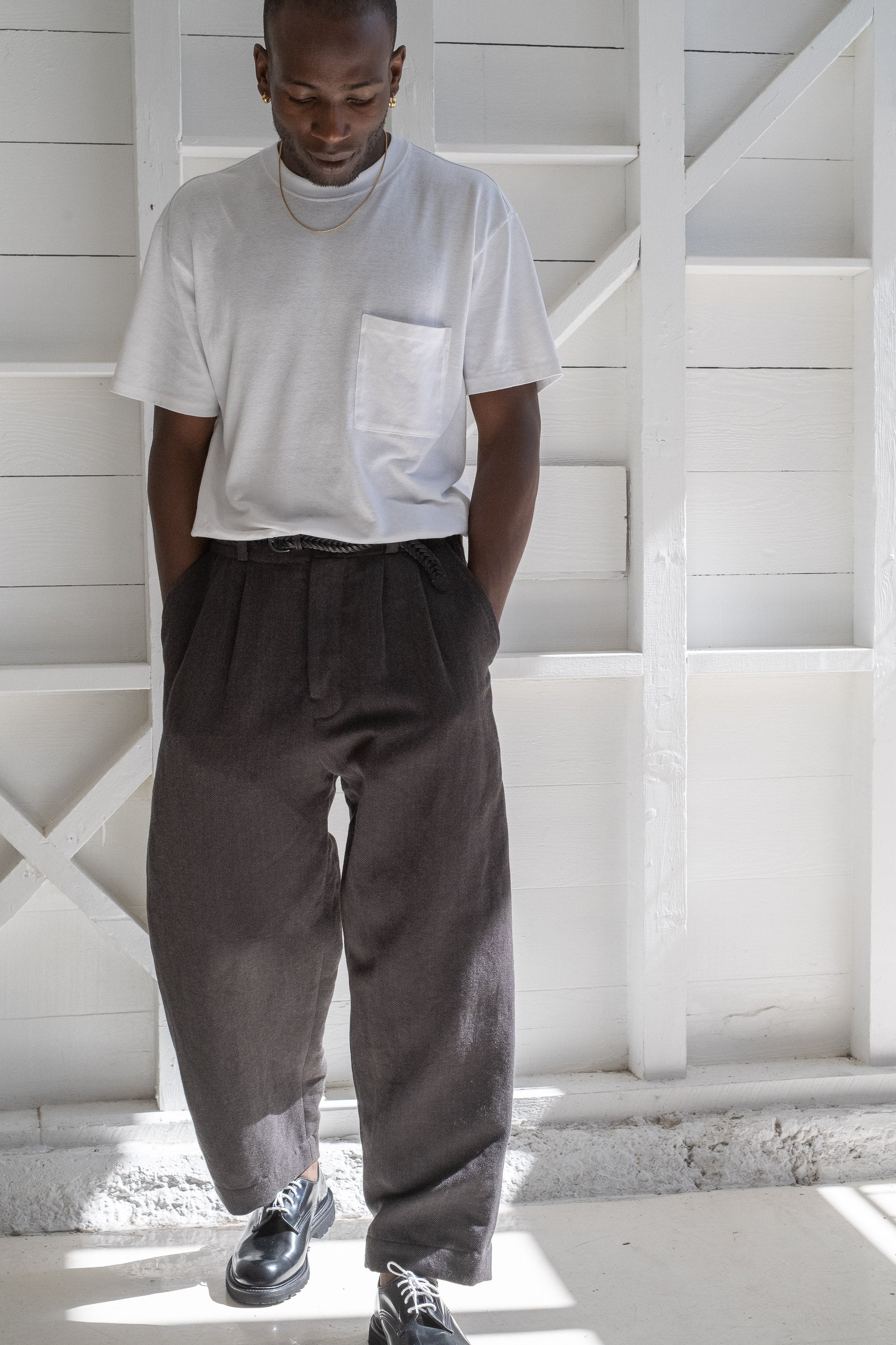 evan kinori | TWO PLEAT PANT IN YARN DYED WOOL/LINEN TWILL – RELIQUARY