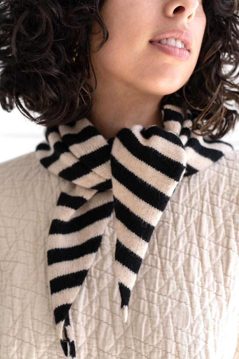 STRIPED TRIANGLE NECKERCHIEF IN BLACK + OATMEAL