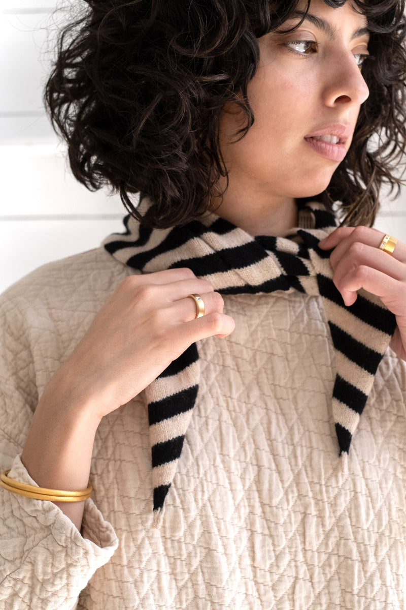 STRIPED TRIANGLE NECKERCHIEF IN BLACK + OATMEAL