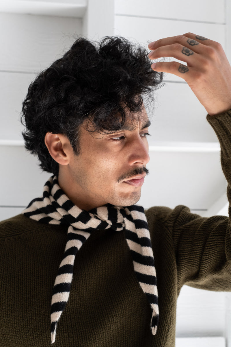 STRIPED TRIANGLE NECKERCHIEF IN BLACK + OATMEAL