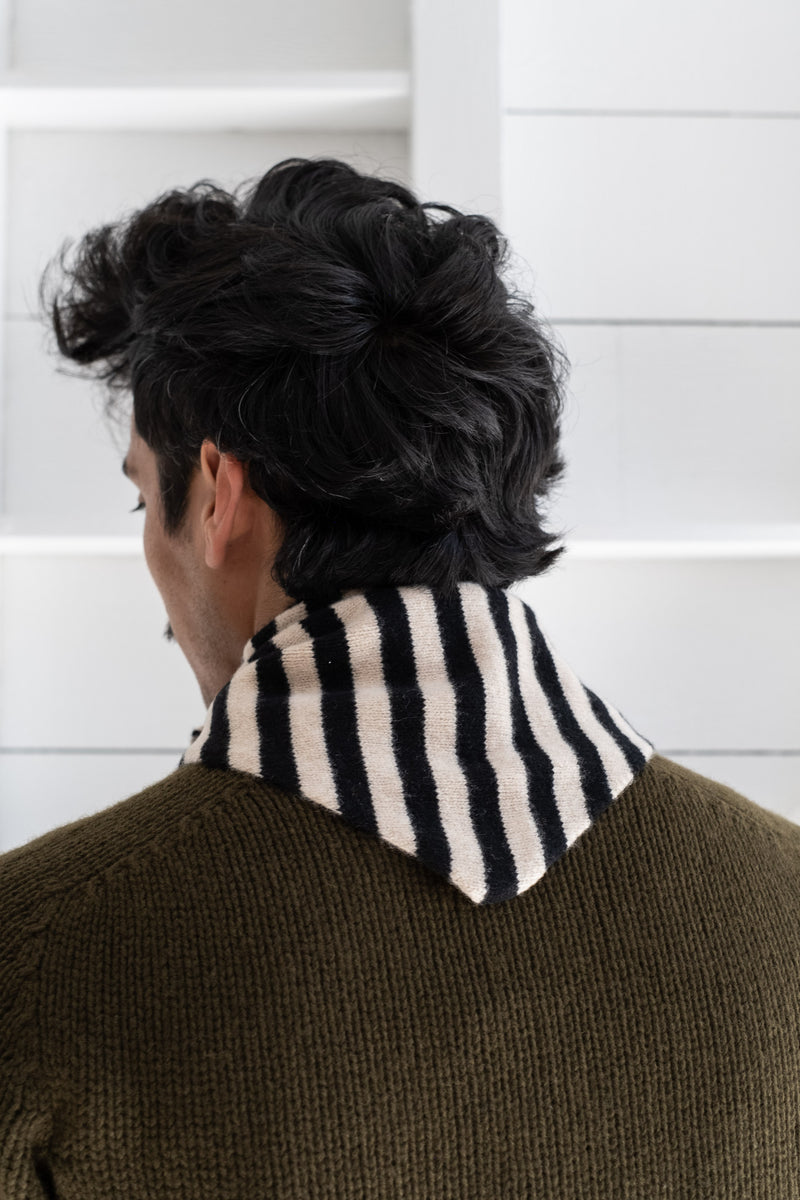 STRIPED TRIANGLE NECKERCHIEF IN BLACK + OATMEAL